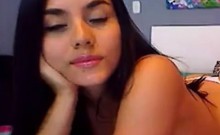 Busty brunette babe nude webcam solo tease and pussy play