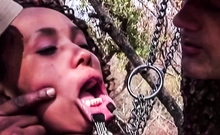 Ebony girl taken outdoor for hardcore BDSM punishment